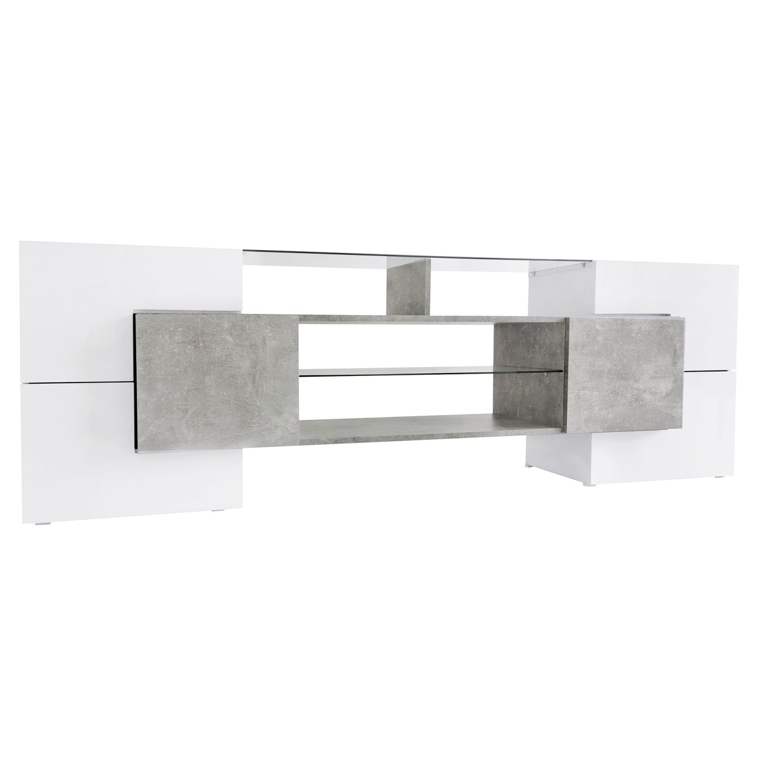 Modern TV Stand for TVs Up to 88in High Gloss Media Console w/ LED Glass Shelves