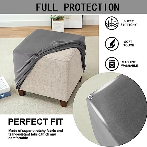Ottoman Cover Square Velvet Storage Ottoman 13″D x 13″W x 15″H Dark Gray