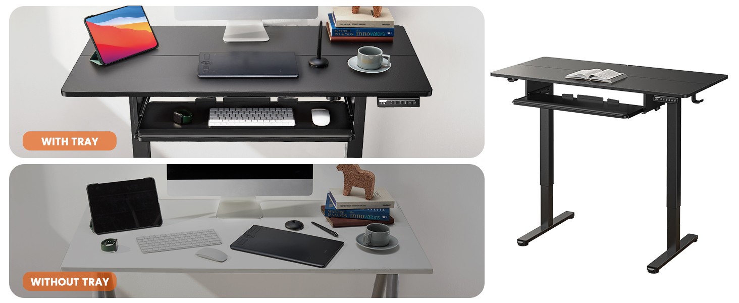 Electric Standing Desk with Keyboard Tray, 55×28 Inches Adjustable Height Sit