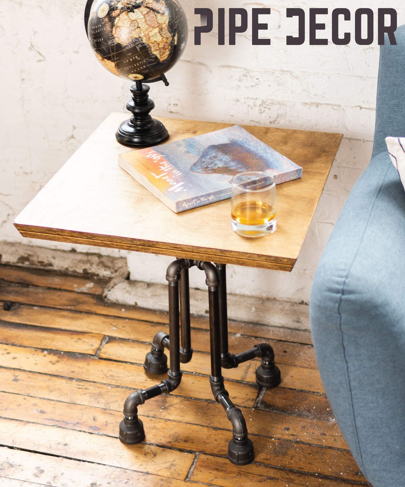 End Table Leg Set, Rustic Industrial Side Table Base Kit, Dark Grey Black Rou…