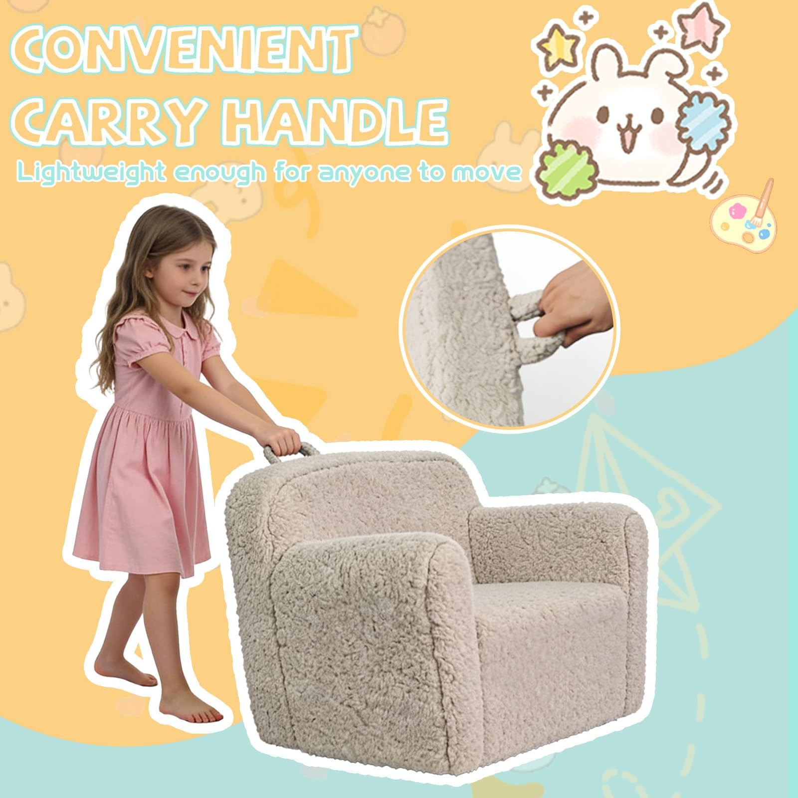 Pterying Toddler Kids Chair Comfy For 1-3 Years Old Toddler Couch Washable Soft