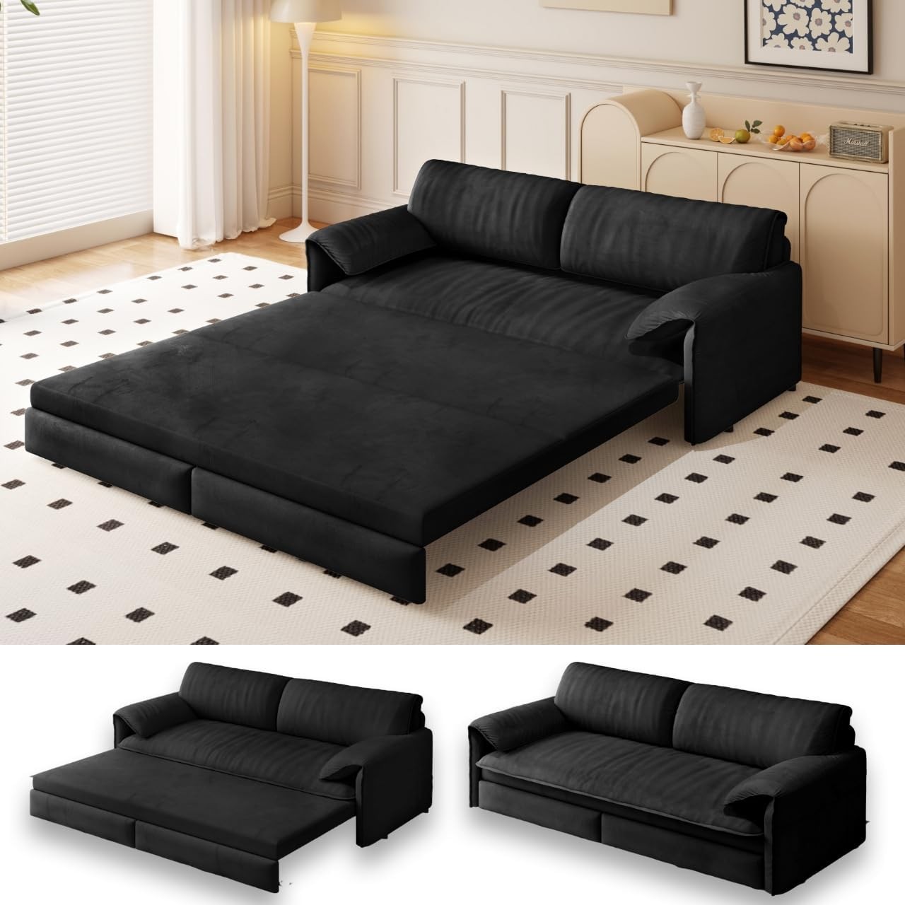 66″ Queen Size 3-in-1 Convertible Sleeper Sofa Futon Sofa Bed w/ Pull Out Bed