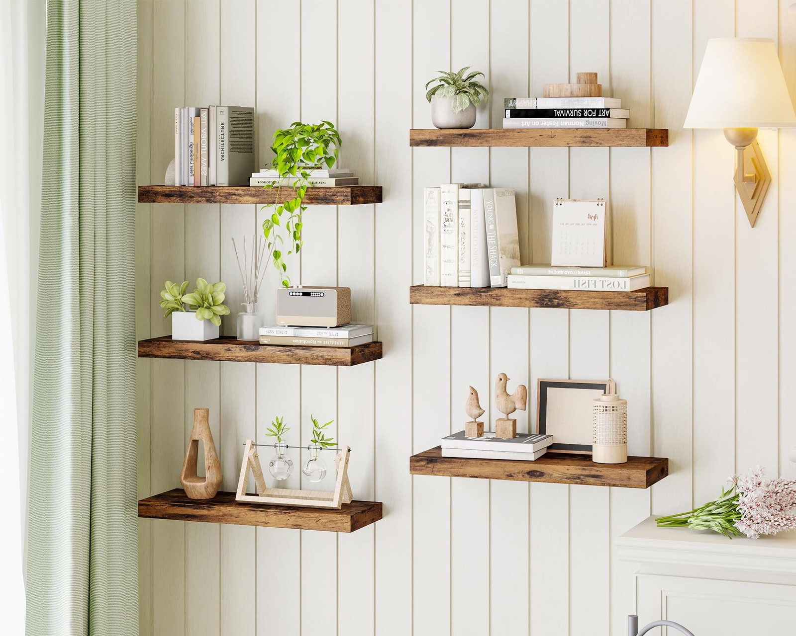 15.8in Floating Shelves, Set of 6 Wood Shelves, Farmhouse Shelf Wall Decor fo…