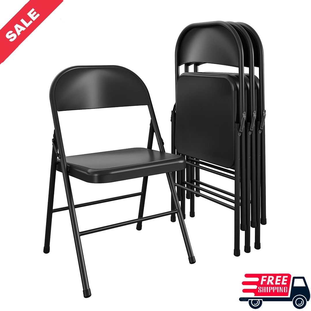 Mainstays All-Steel Metal Folding Chair, Black (Set of 4)