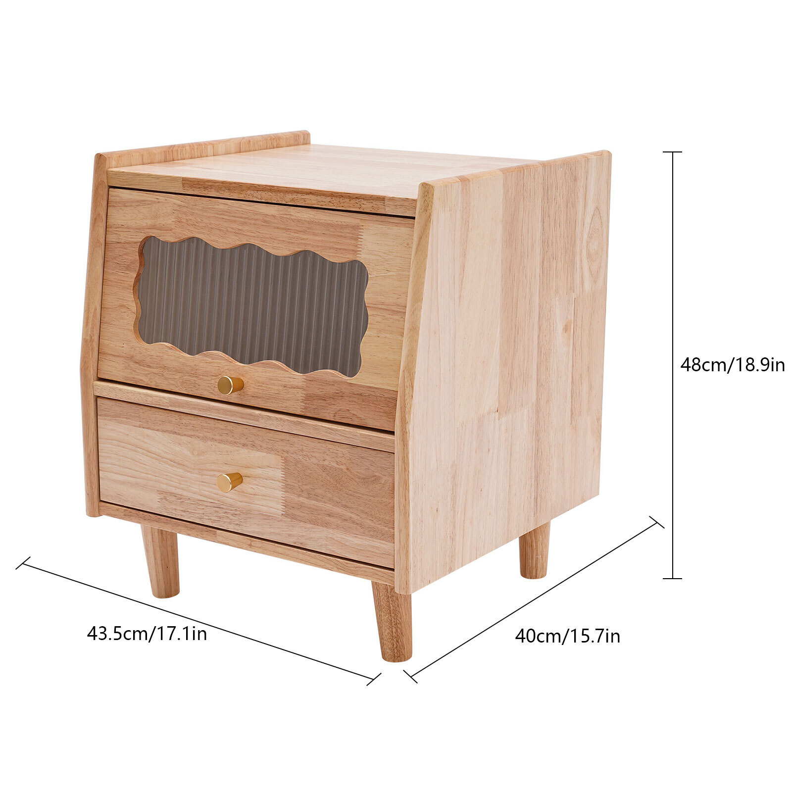 43.5*40*48cm Rubberwood Bedside Cabinet Bedroom Storage Cabinet With 2 Drawers