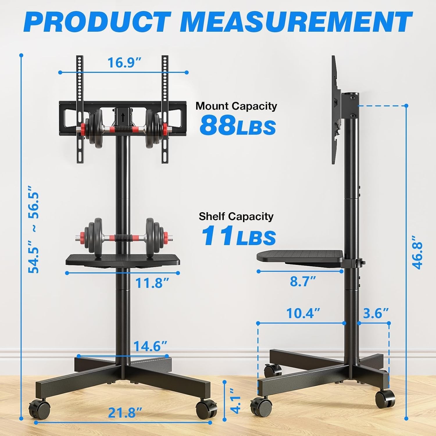 Height Adjustable Rolling TV Stand for 23-65 inch TVs – Portable & Stylish