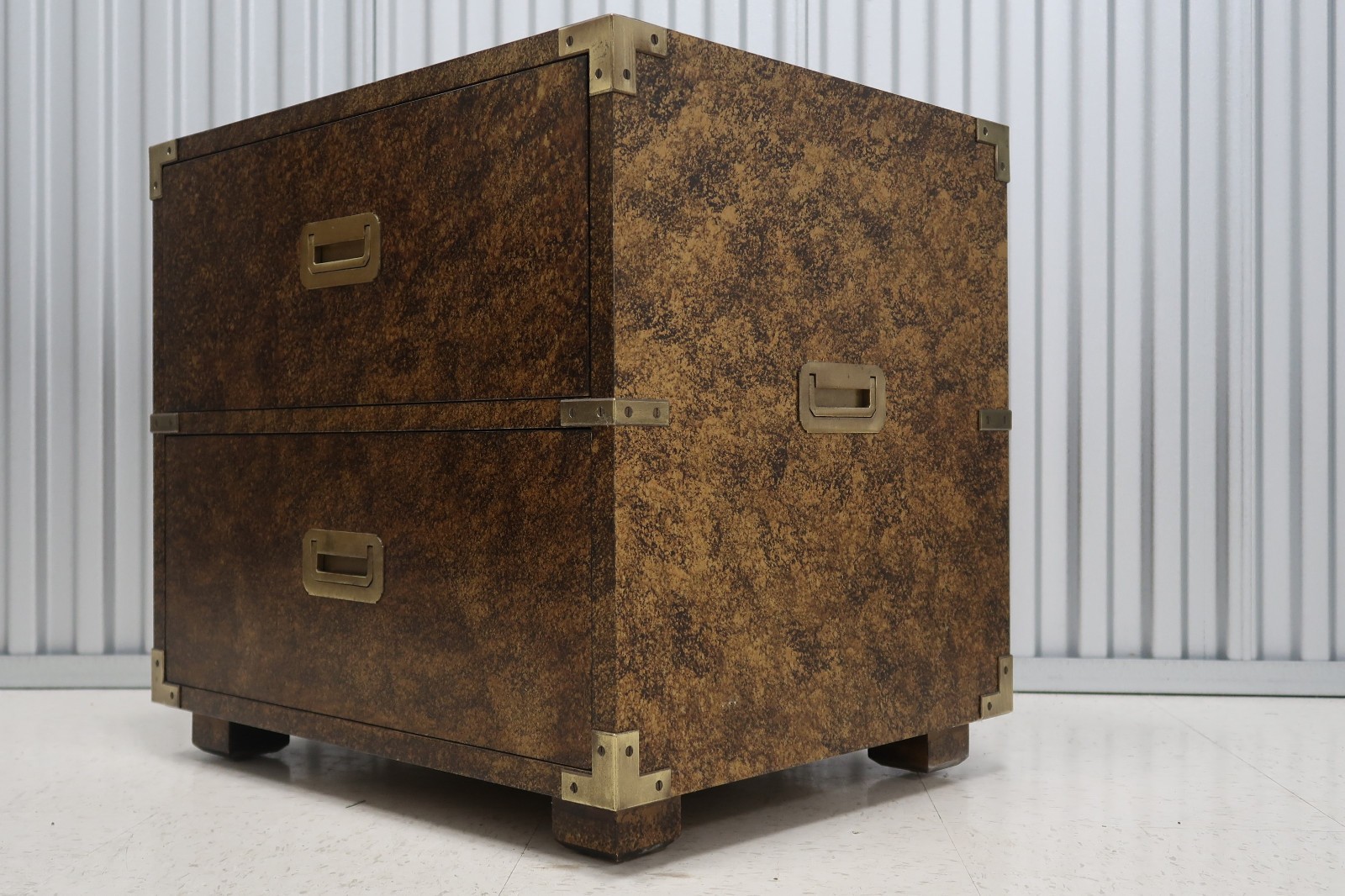 Henredon Campaign Style Faux Tortoise Shell Finish Bedside Chest