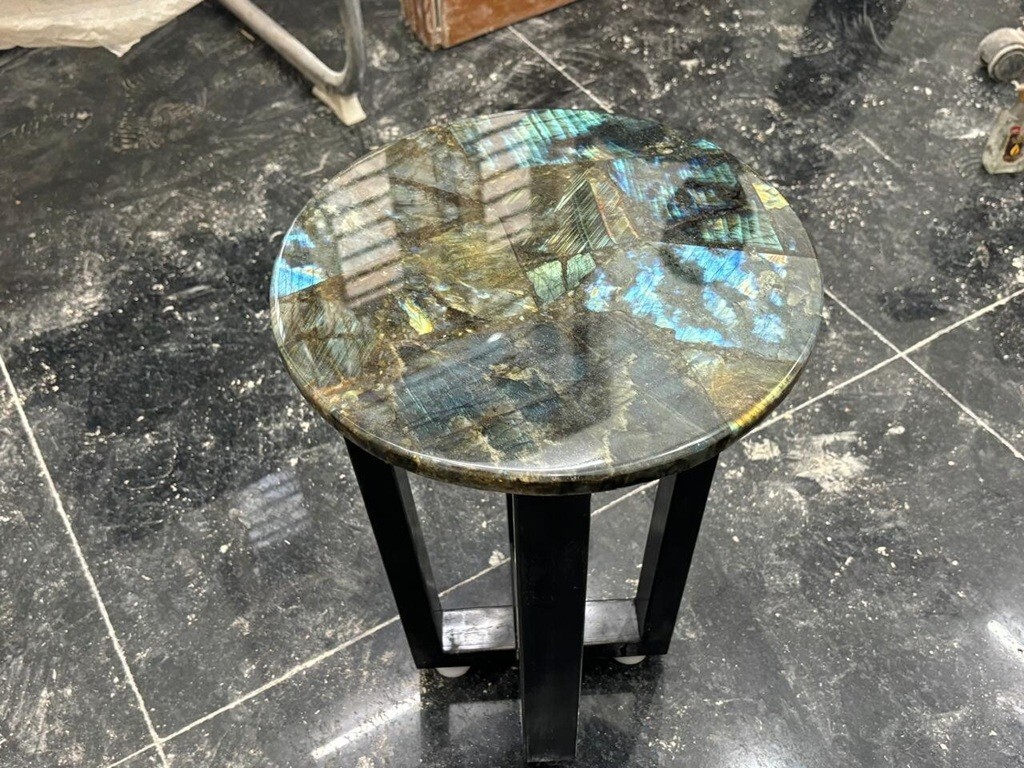 LABRADORITE CORNER TABLE, STONE SIDE TABLE, LUXURY HOME FURNITURE, MODERN TABLE