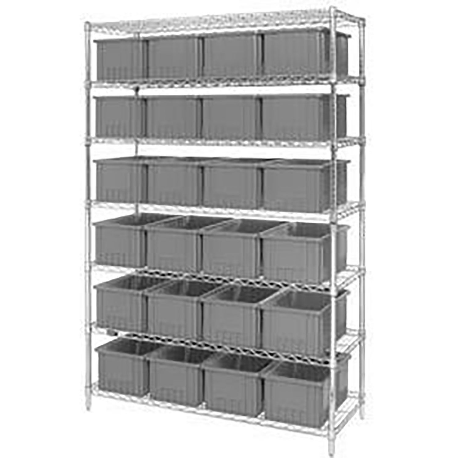 Chrome Wire Shelving w/(36) 3″H Grid Container Gray 60x24x63