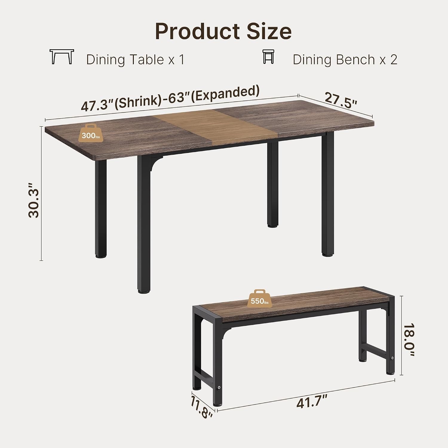 63“ Extendable Dining Table Set with 180° Smart-Flip Pivot, Grey | dining room