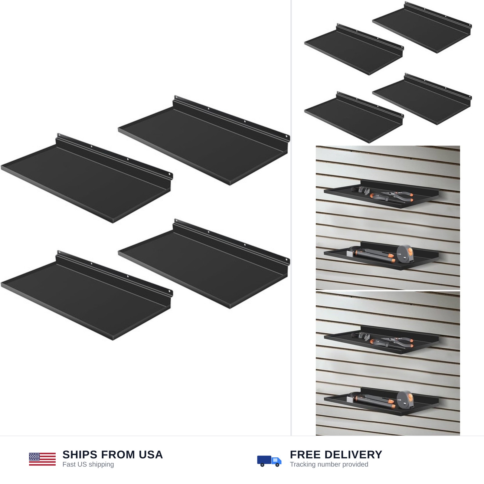17X8 Inch Large Slatwall Shelves Set of 4, Metal Slat Wall Shelves Accessorie…