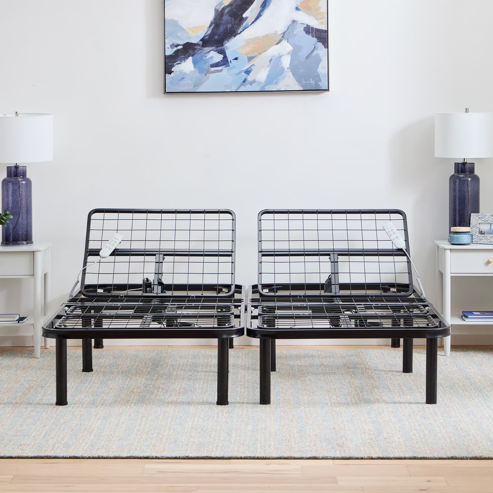 Basic Split King Size Electric Steel Adjustable Bed Base Frame With 2 Remotes