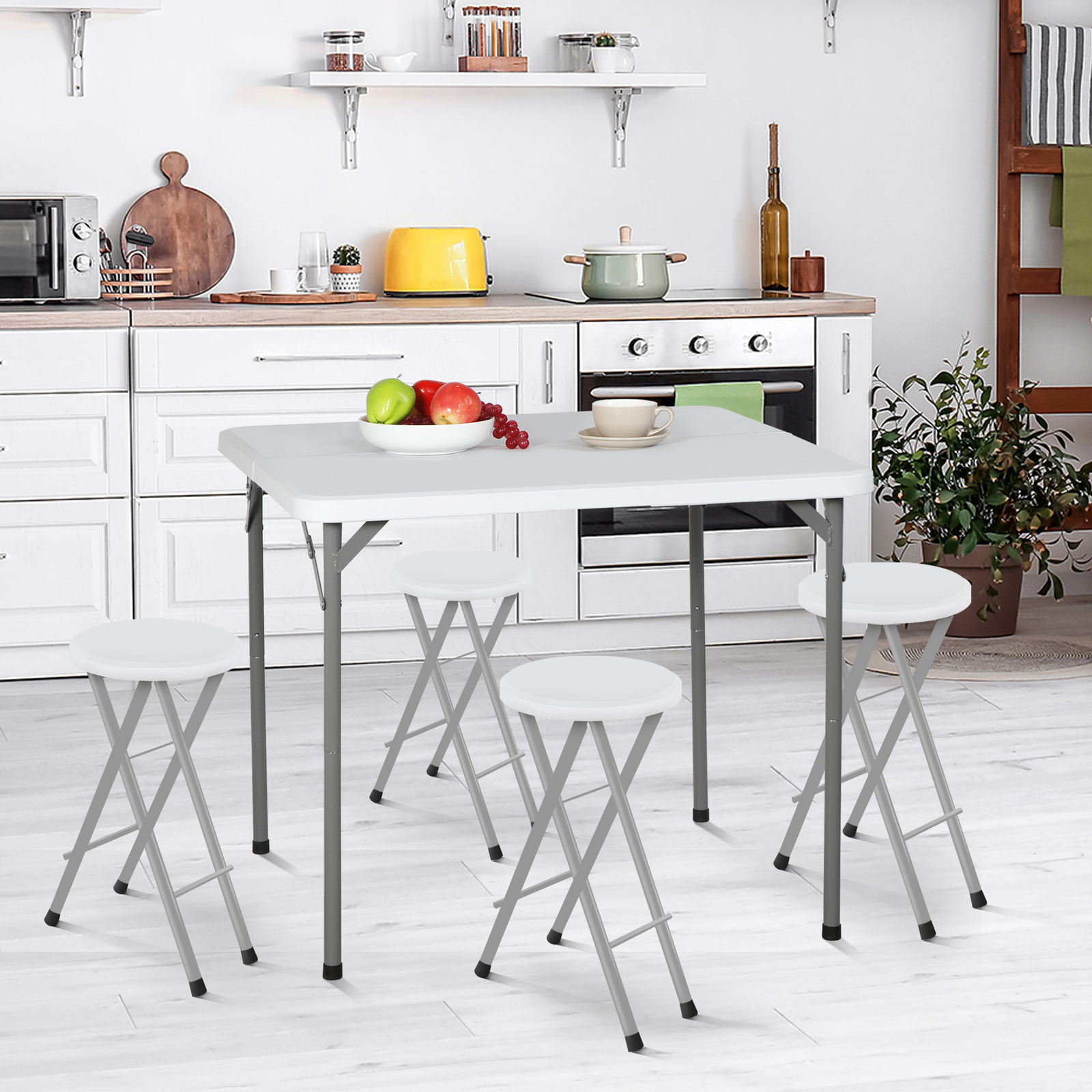 Heavy Duty 34″ Folding Table Plastic Square Card Table w/Carrying Handle White