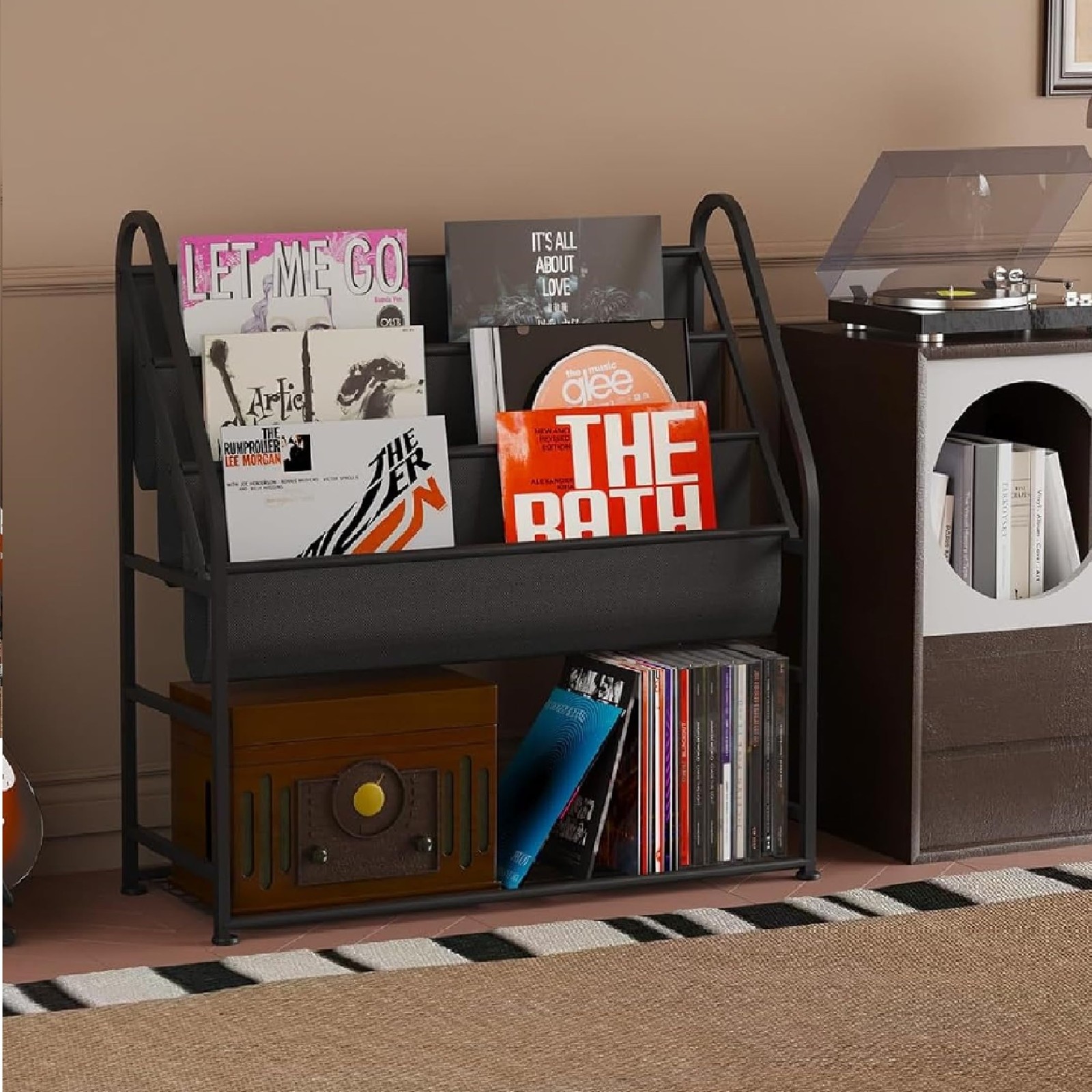 Vinyl Record Storage with Vinyl Shelf Display, Large Capacity Record Player S…