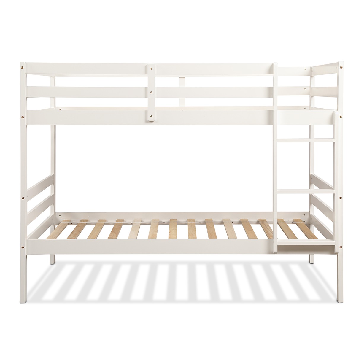 Twin Over Twin Wood Bunk Beds W/Ladder & Safety Rail Pine Wood Home White