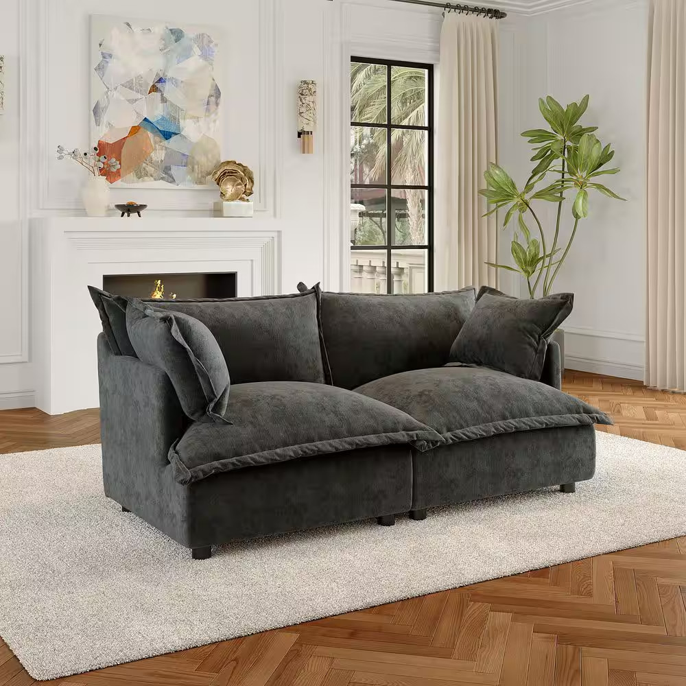 81.1 In. Chenille Upholstered 2-Seats Loveseat in Dark Gray
