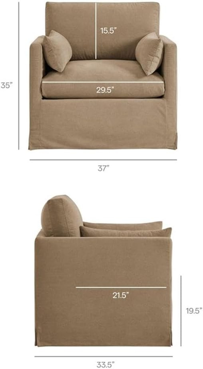 Wellfleet Linen-Blend Slipcovered Armchair in Almond – Upholstered Fabric Accent