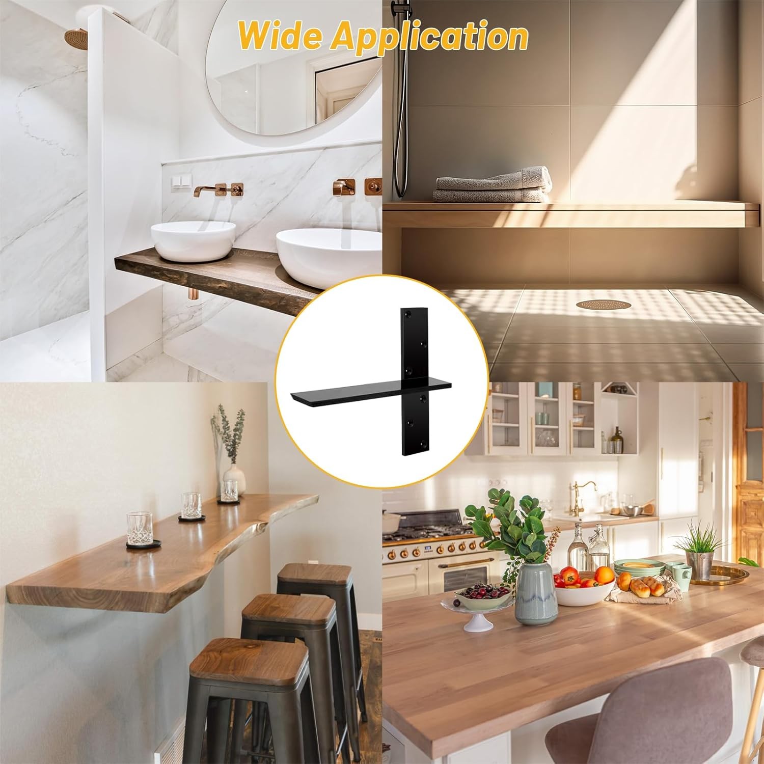 3/8″ Thick Heavy-Duty Floating Shower Bench Brackets -18″ L x 2.5″ W Wall Mount