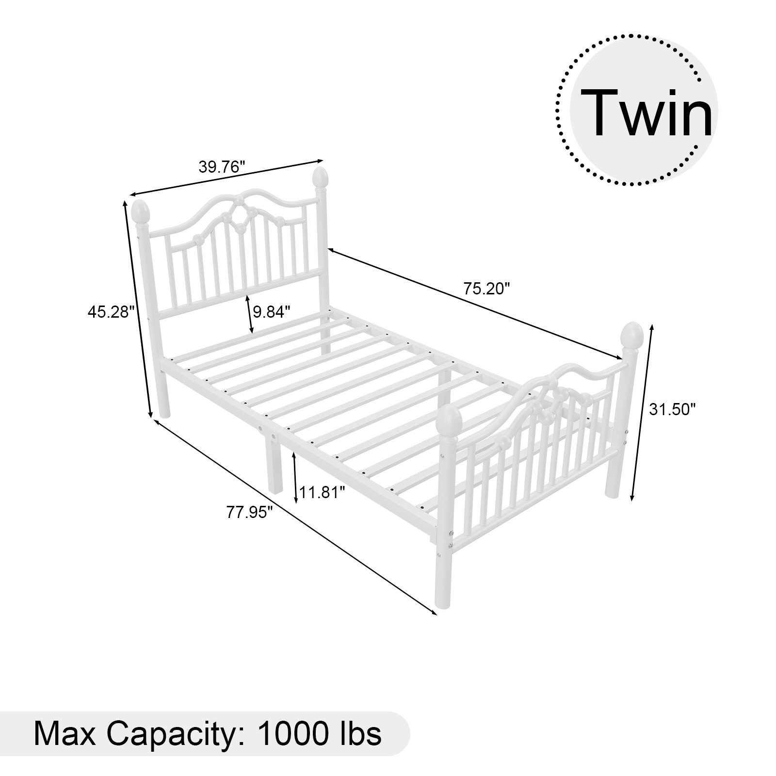Metal Twin/Full/Queen Size Bed Frame with Headboard and Footboard,Black/White