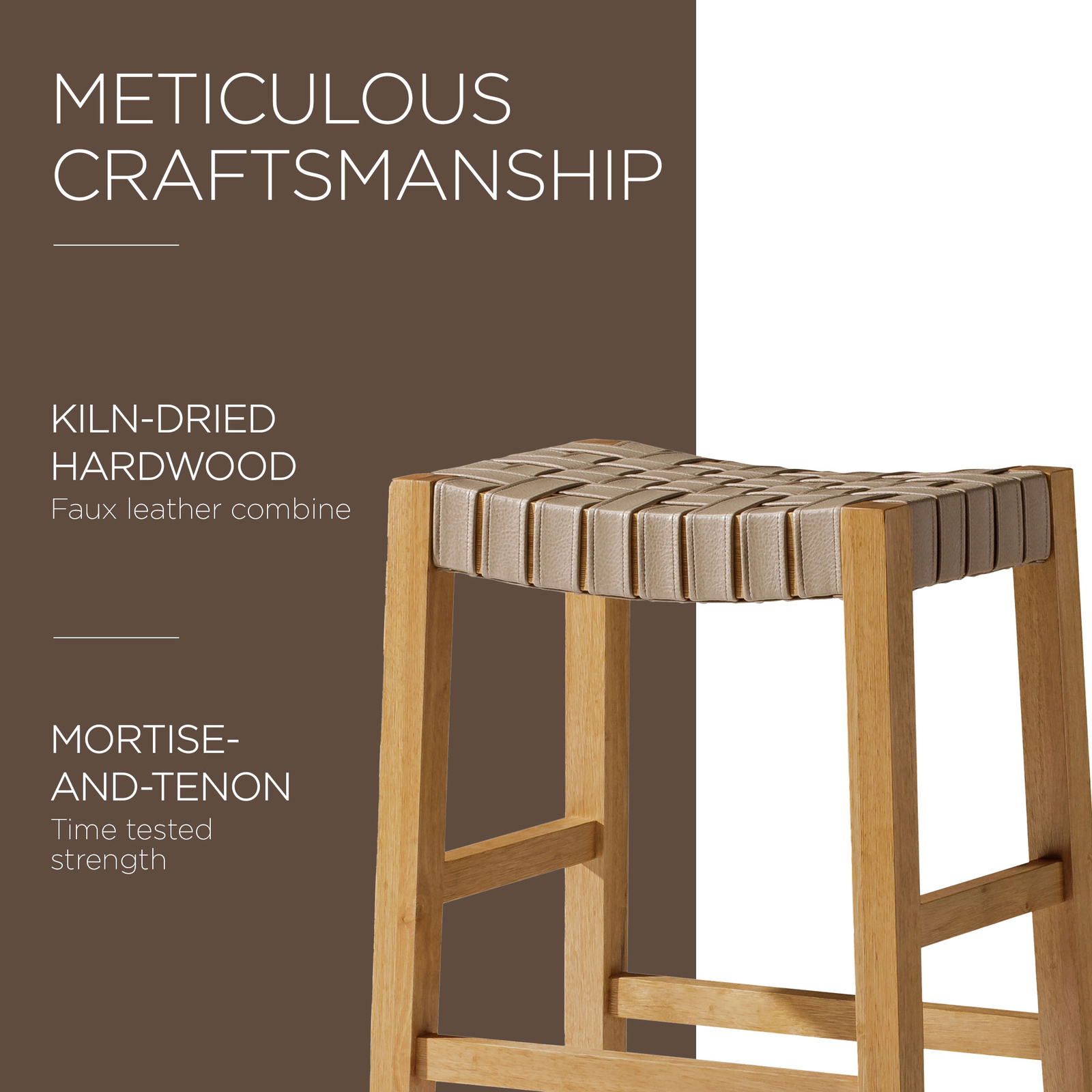 Maven Lane Emerson Bar Stool in Weathered Natural Wood Finish w/ Vegan Leather