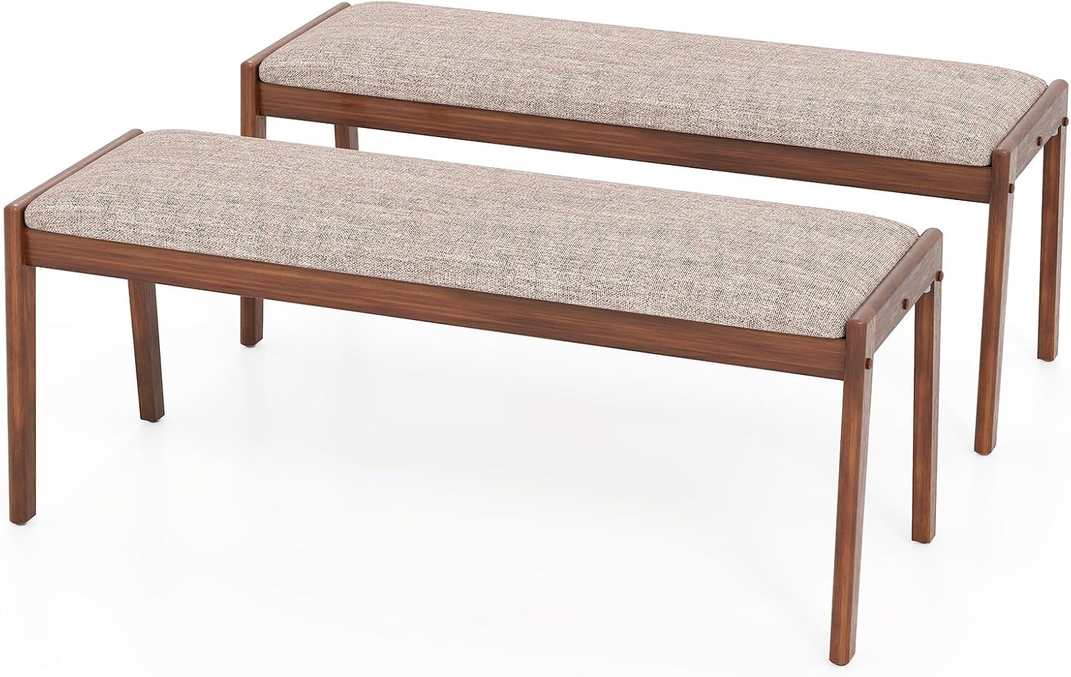 2-Pack Upholstered Entryway Bench with Rubber Wood Legs & Fabric Padded Seat
