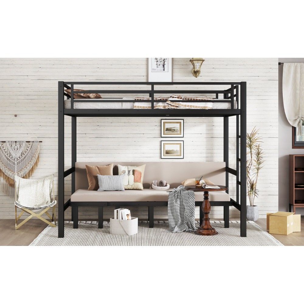 Full over Full size Bed pull-out Metal Bunk Bed, lower bunk can be pulled out