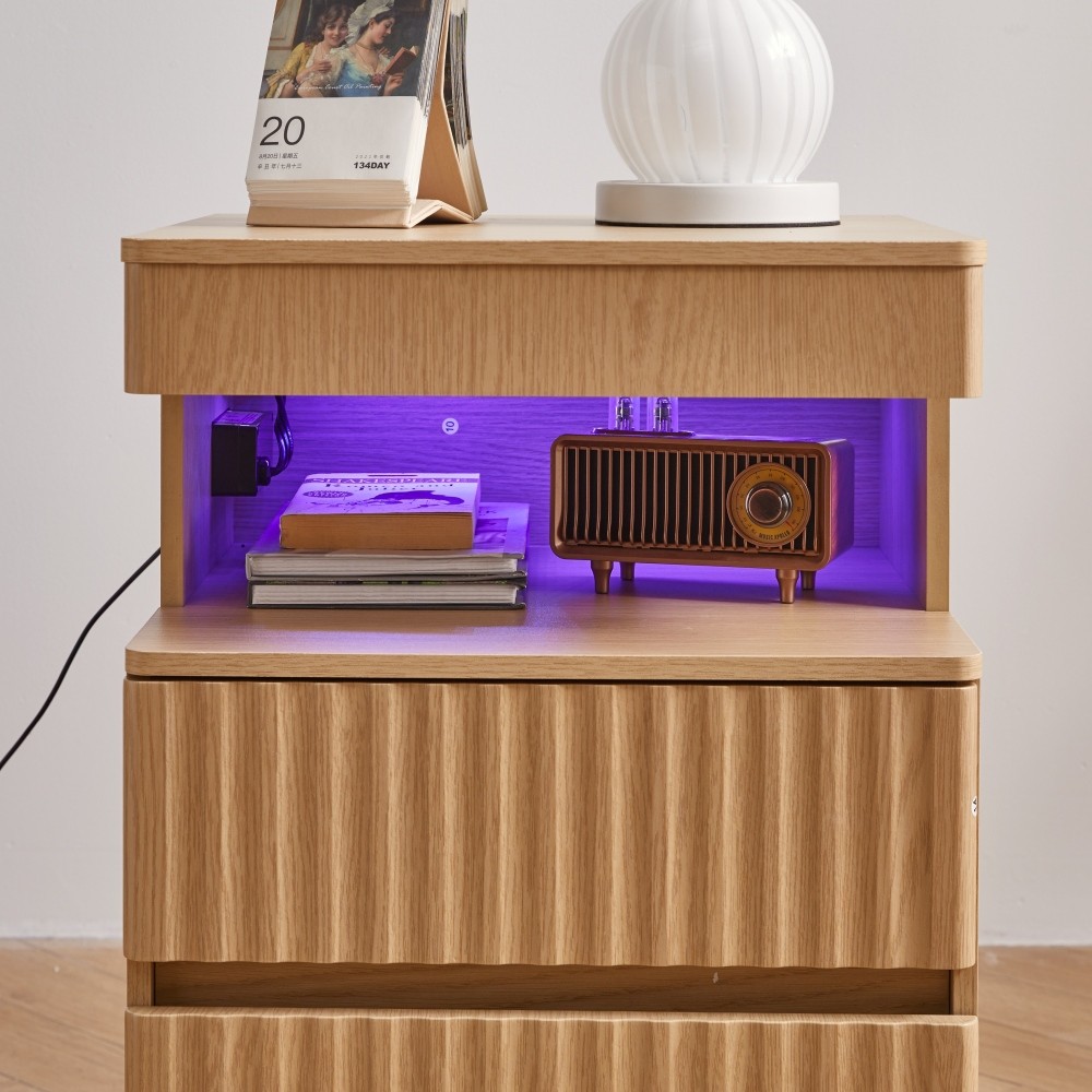 Modern Bedside Table with Gun Drawer,Bedside Table with Charging Station