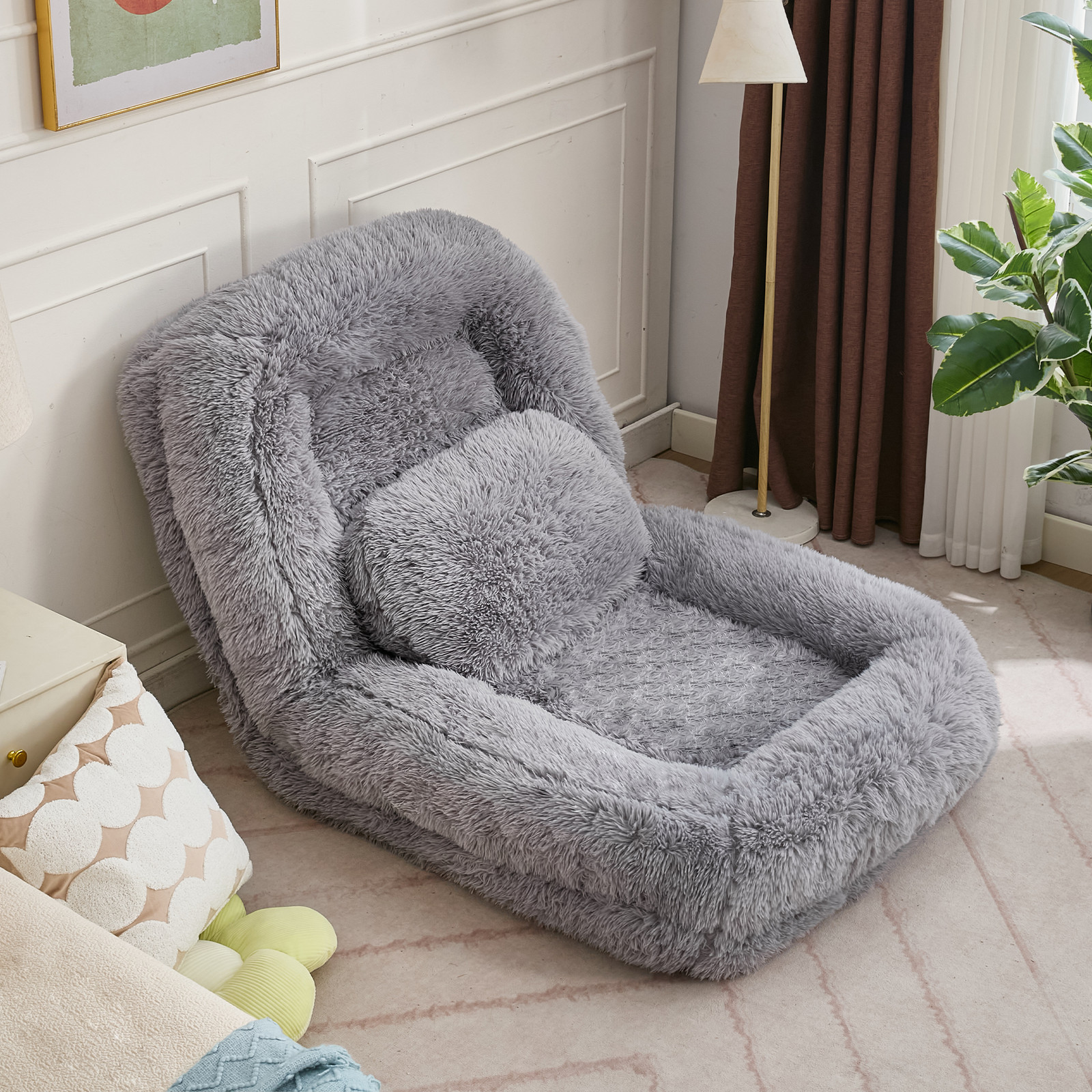 Adjustable Floor Sofa Bed, 5-Position Backrest, Light Gray, 69″ L x 35″ W