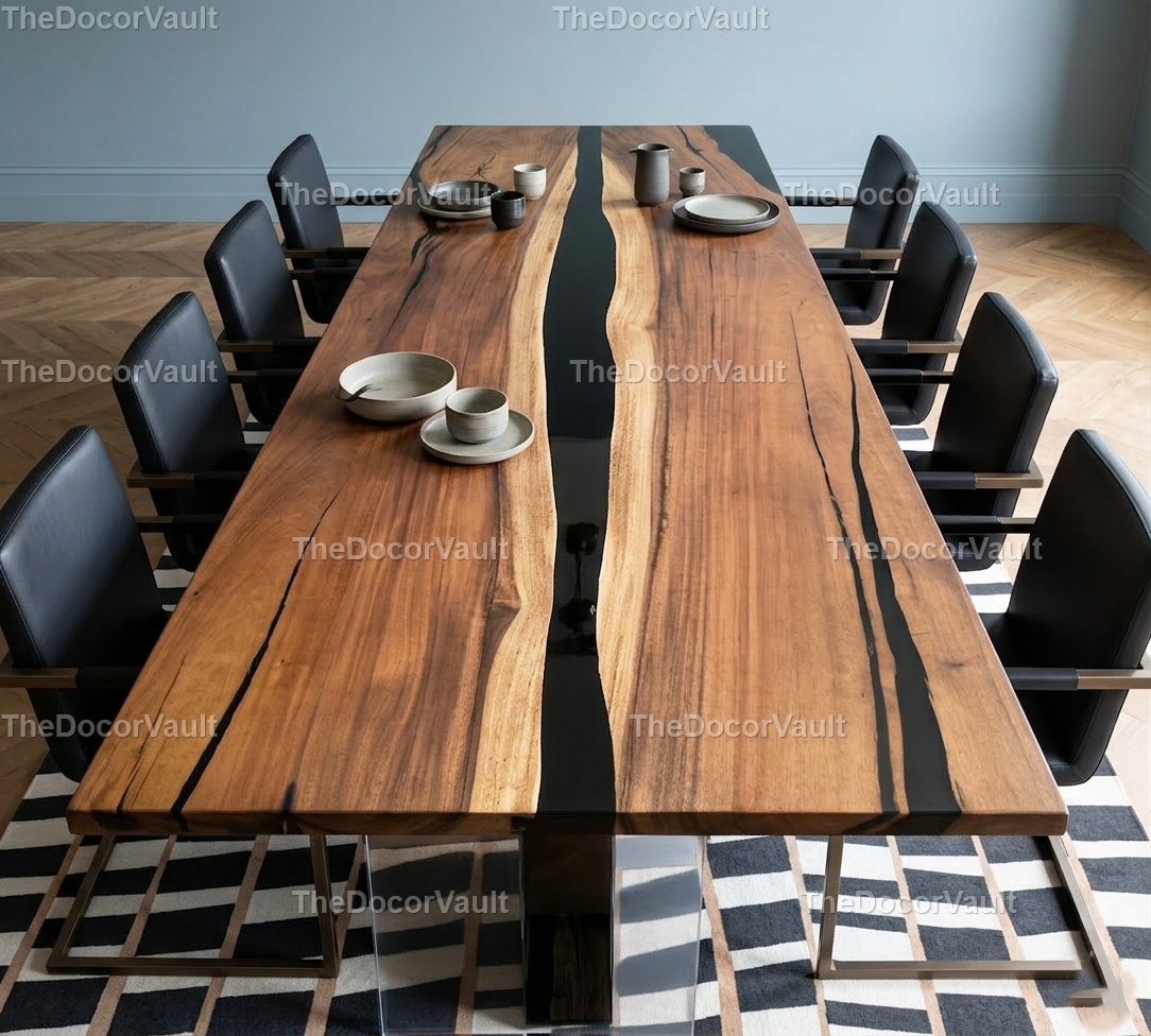 Modern Black Epoxy River Table Top Live Edge Walnut Handmade Furniture table top
