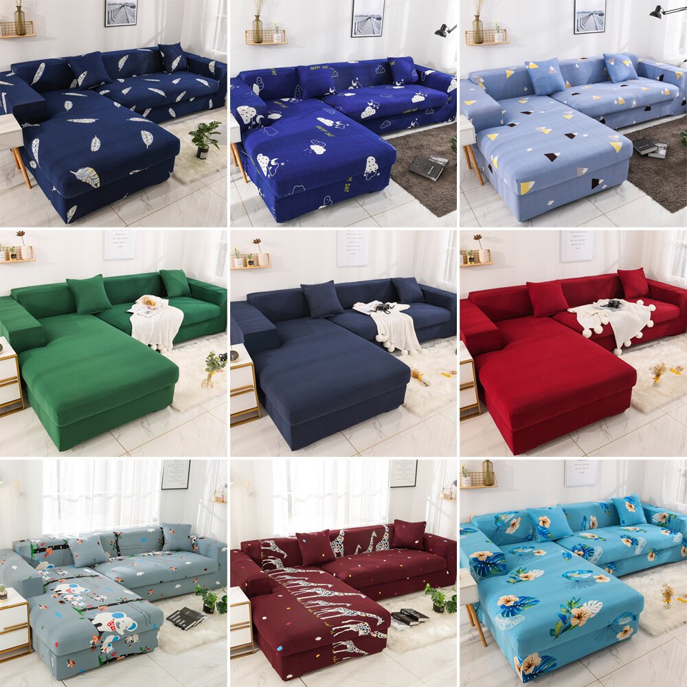 1-4 Seater L-Shape Sectional Stretch Sofa Covers Slipcovers Armchair Couch Cover