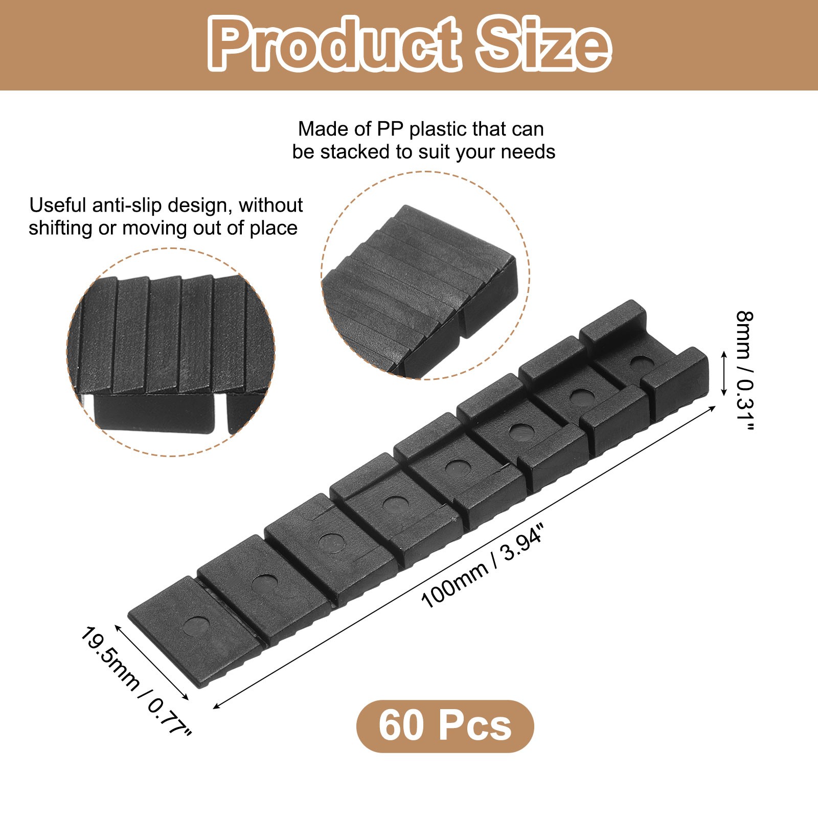 60 Pcs Composite Shims and Leveling Wedges, 3.94-in Black Plastic Shims
