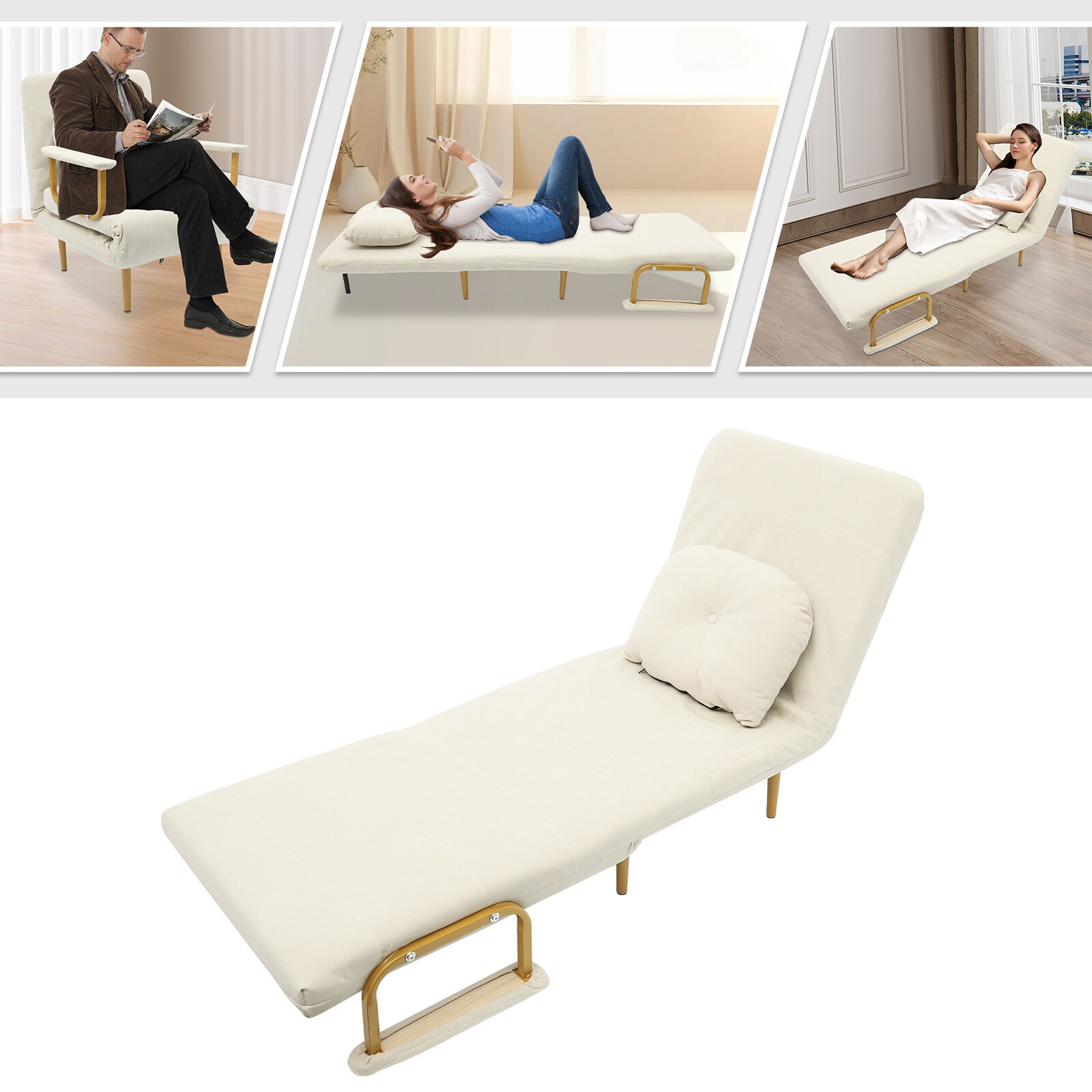 Convertible Sofa Bed Folding Sofa Bed with Pillow & 5-Gear Adjustable Backrest