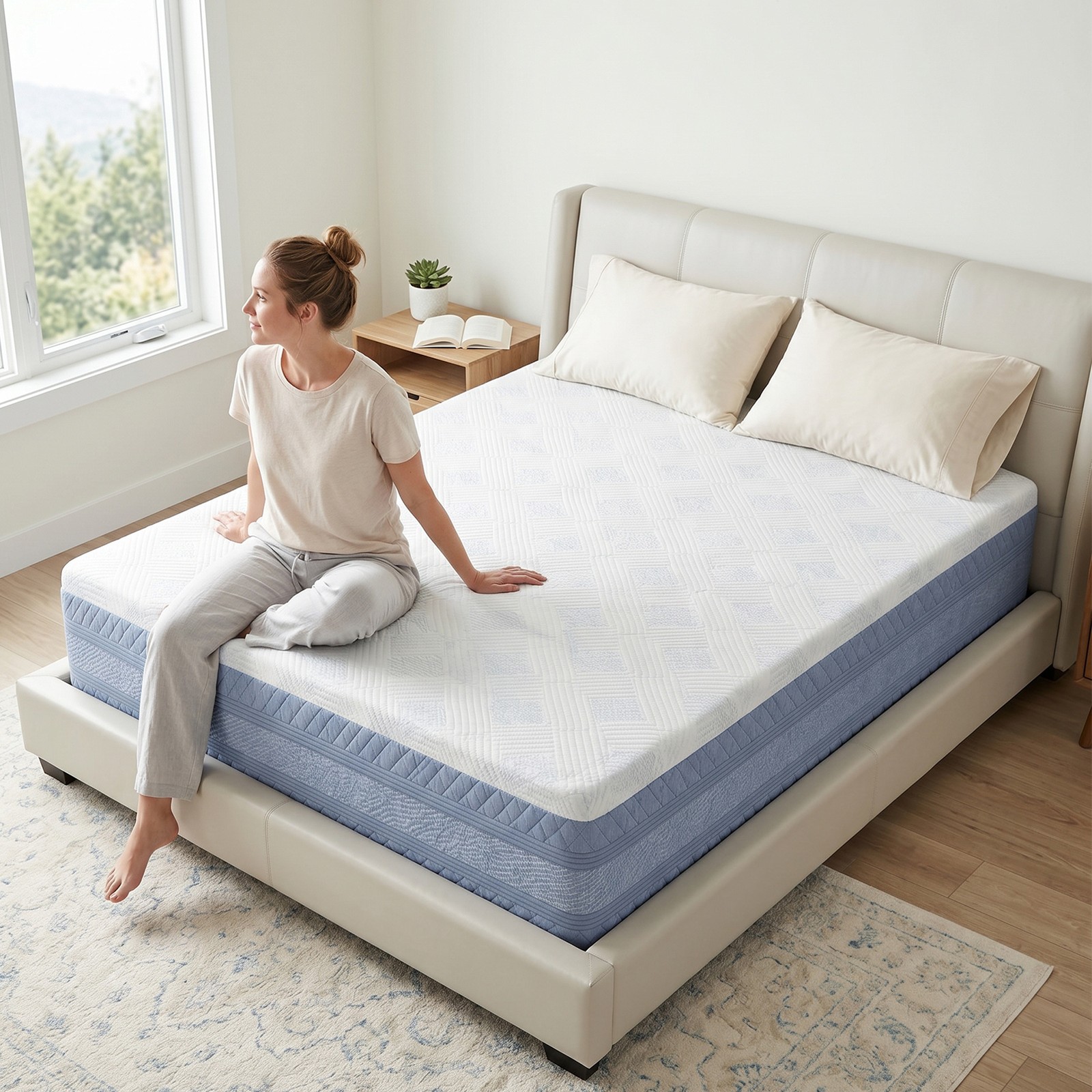 Queen Mattress 14 Inch Polyester Fabric Sponge Mattress Quiet Sleep Support Bed