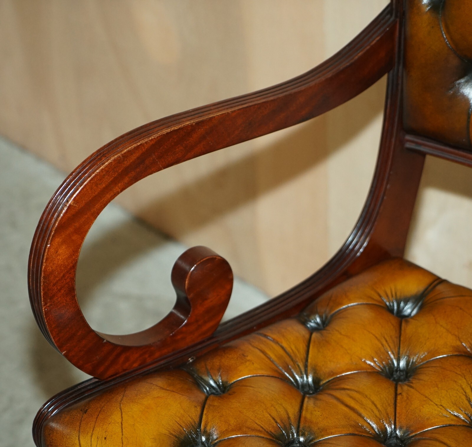 EIGHT VINTAGE MAHOGANY FULLY RESTORED CHESTERFIELD BROWN LEATHER DINING CHAIRS 8