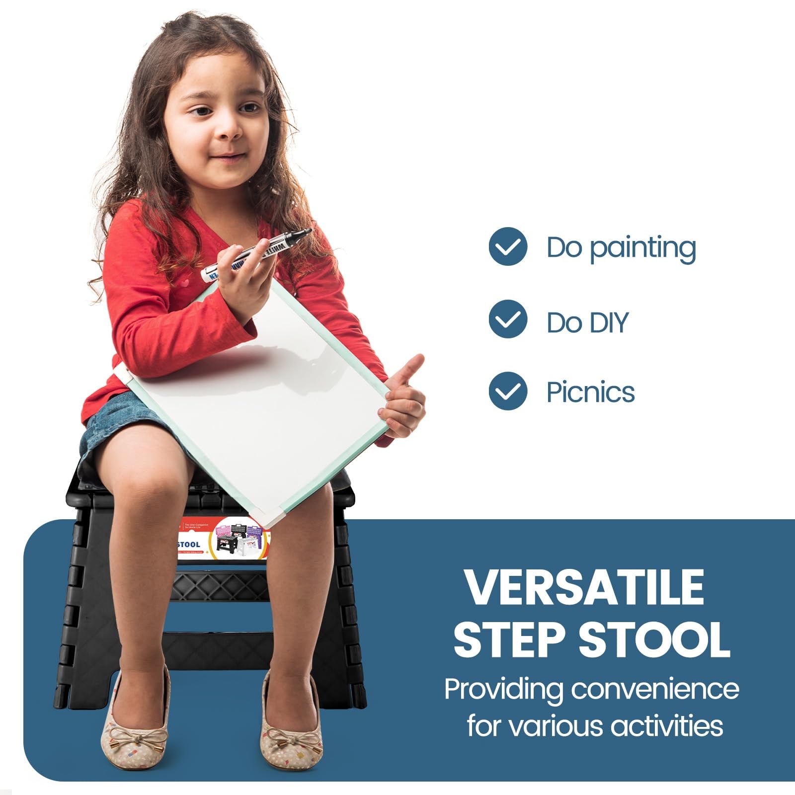 9 Inch Folding Step Stool 300 LB Capacity Non Slip Foot Handle Black 1 PCS