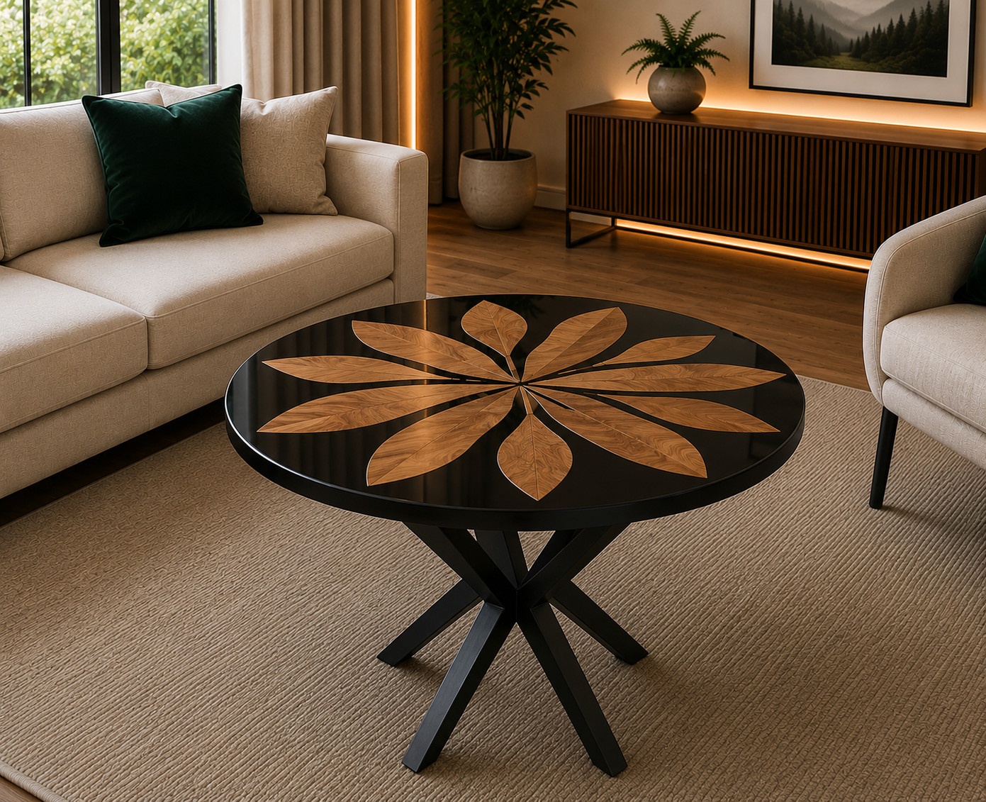 30″Inches Round Black Epoxy Table Top Resin Coffee Table Epoxy Wooden Table