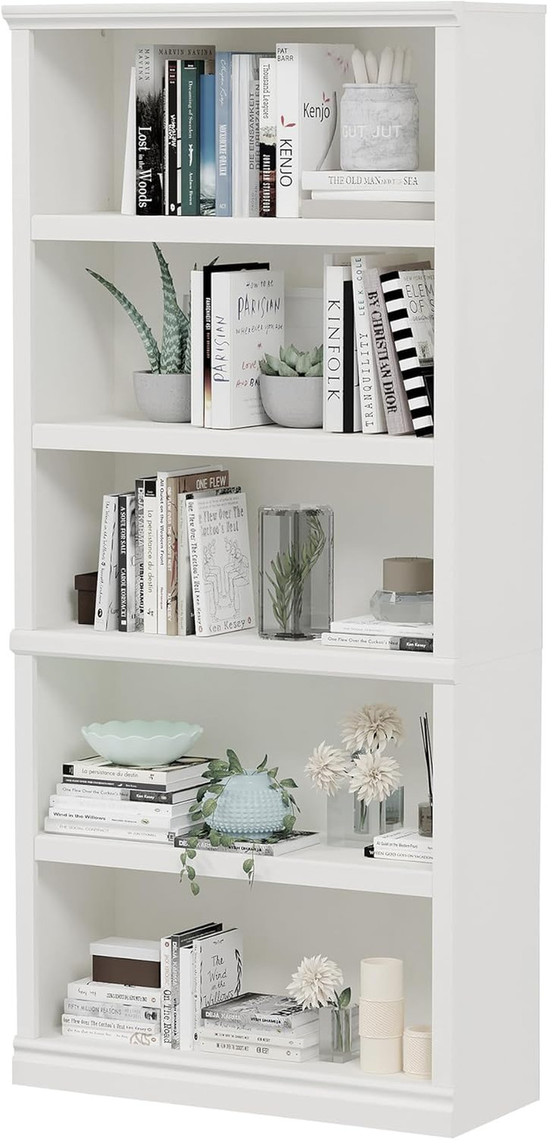 70-Inch Tall White Bookcase, 5 Tiers Shelves Open Storage Bookshelf, 33 in Wide