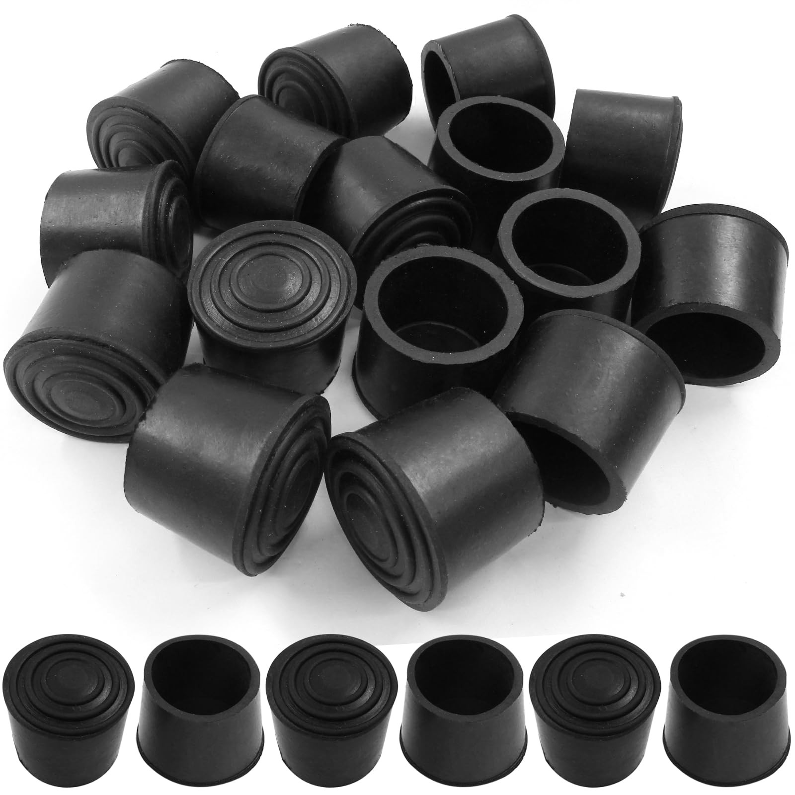 Round PVC Rubber Furniture Covers, 30mm/1.18″, Black, 16 Pcs