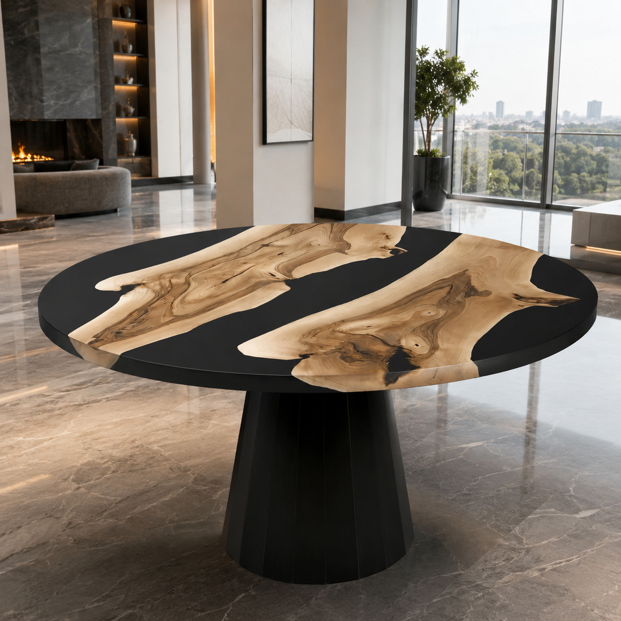 Epoxy Coffee Table | Blue Ocean Live Edge Wood Table | Custom Living Room Furnit
