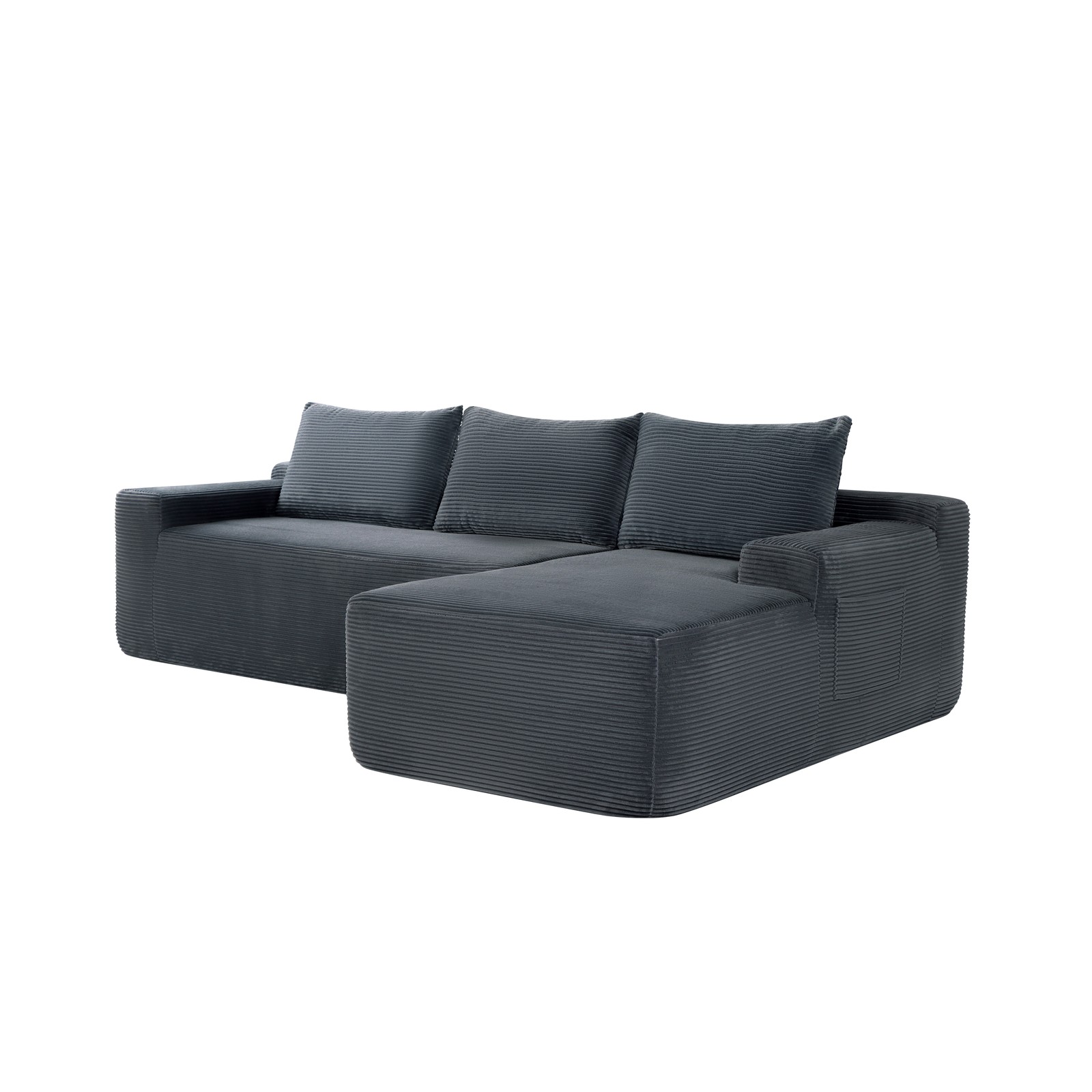 96.9″ Compressible Double Cloud Sectional Couch L-Shape Chaise Grey