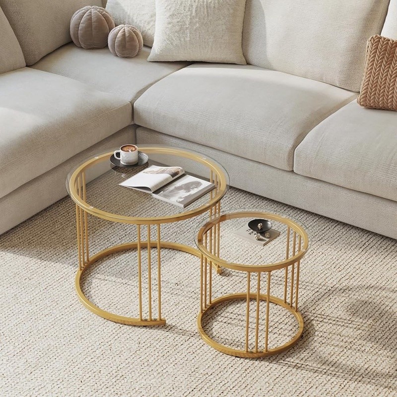 Nesting Coffee Table Round Modern Design Space Saving Sturdy End Tables