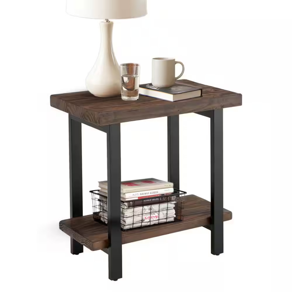 Pomona 27 In. Rustic Natural Finish Metal and Wood Rectangular End Table, Living