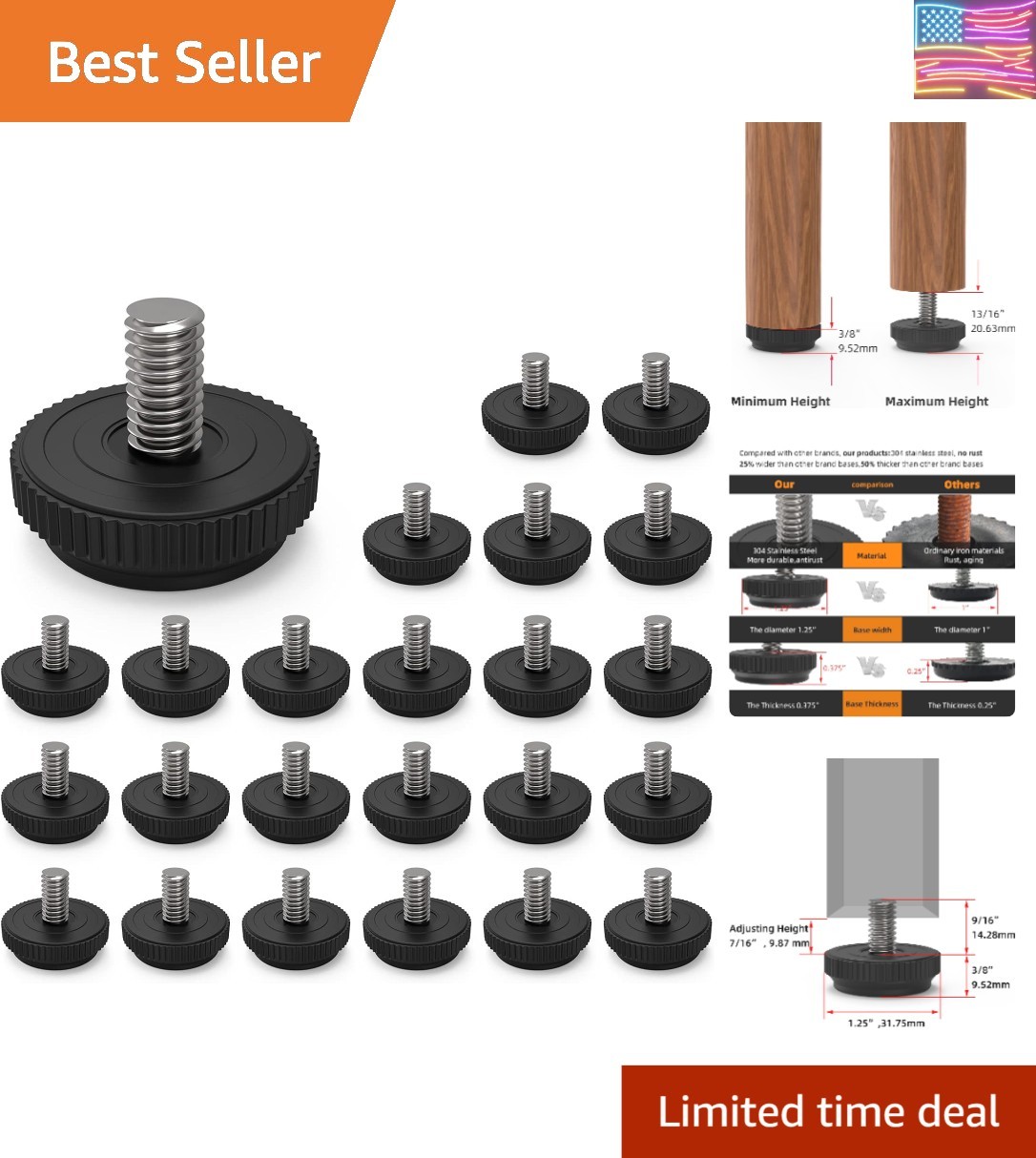 Furniture Leg Leveler 24 Pack Stainless .