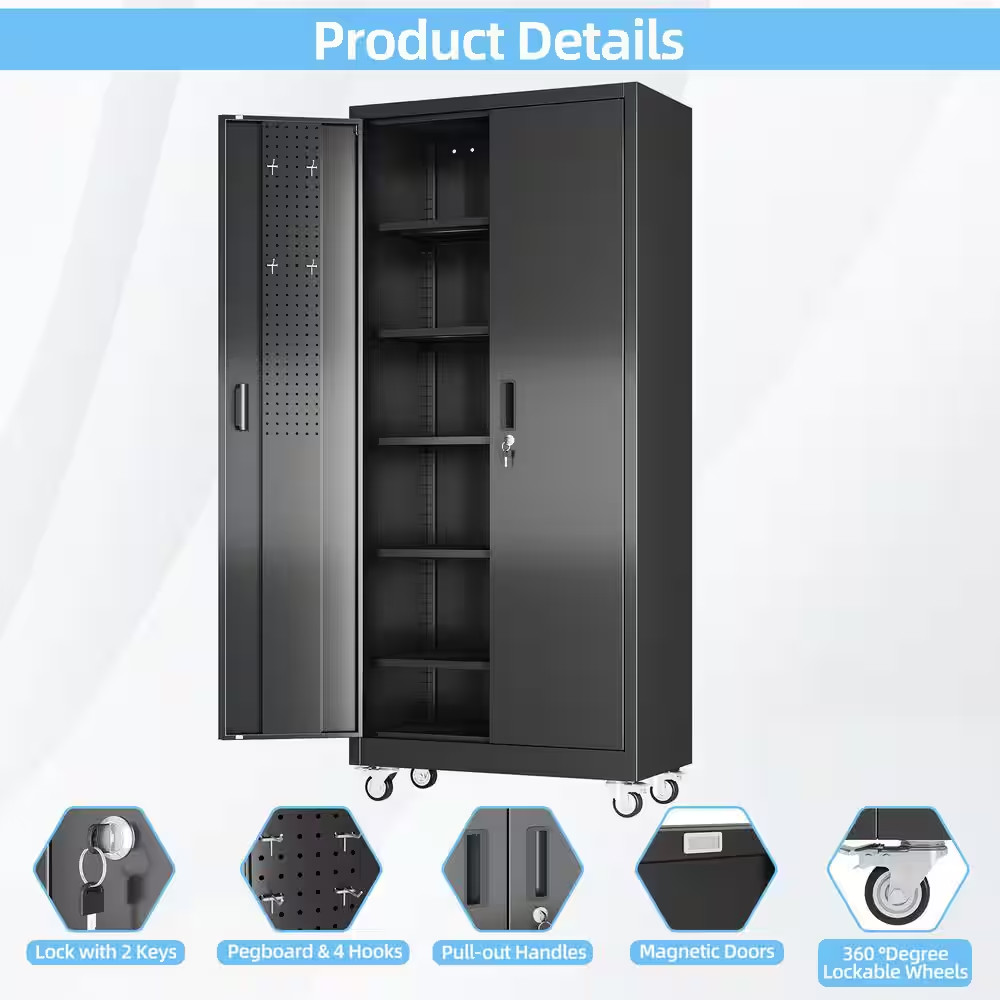 32 In. W X 71 In. H X 16 In. D Metal Garage Storage Freestanding Cabinet with Pe
