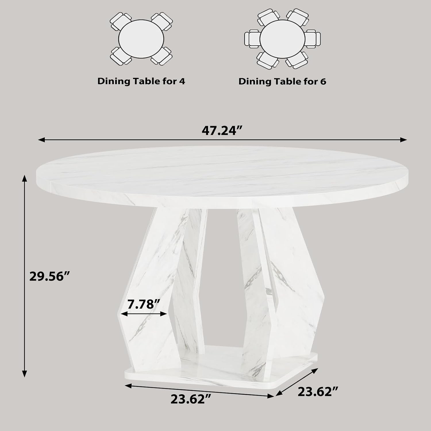 White Marble Round Dining Table Modern Wood Dinner Tables 47 Inch Farmhouse