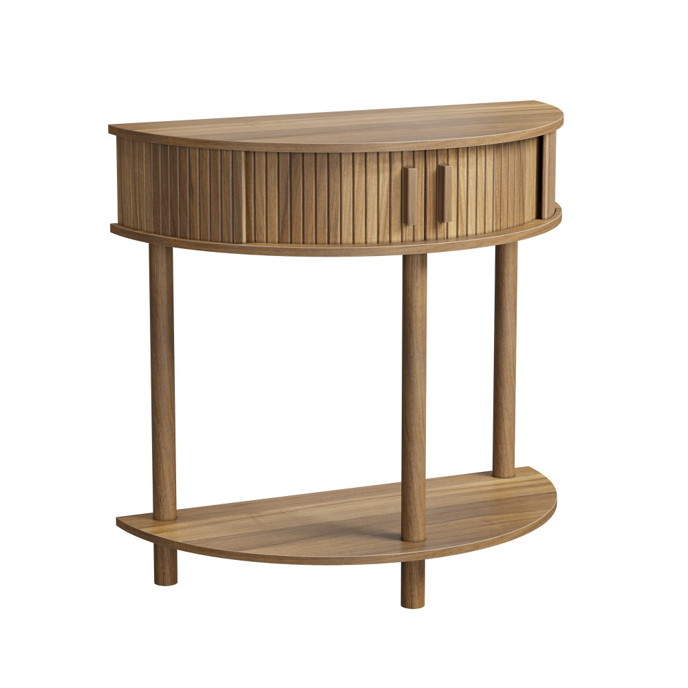 31.5 In Grooved Half-Moon Console Table Farmhouse Sofa Table Behind Couch