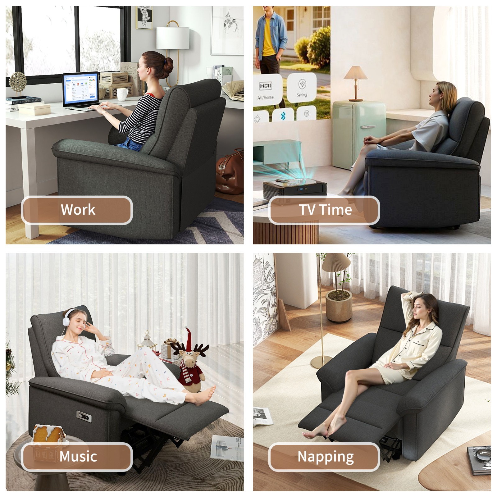 Small Spaces Power Recliner Chair Zero Wall Electric Reclining Sofa USB Port RV
