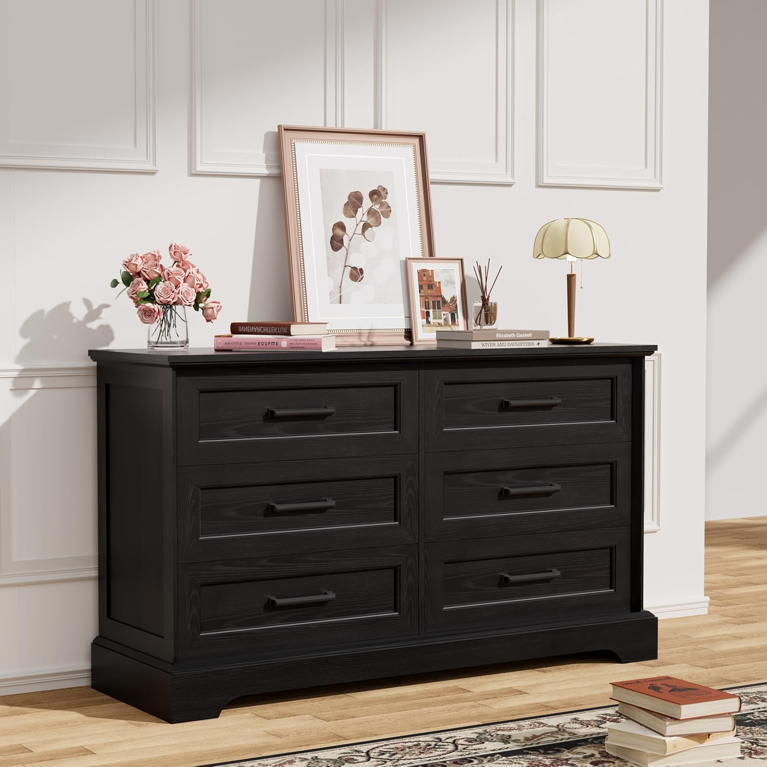 Farmhouse 6-Drawer Black Dresser for Bedroom – Stylish Storage Solution
