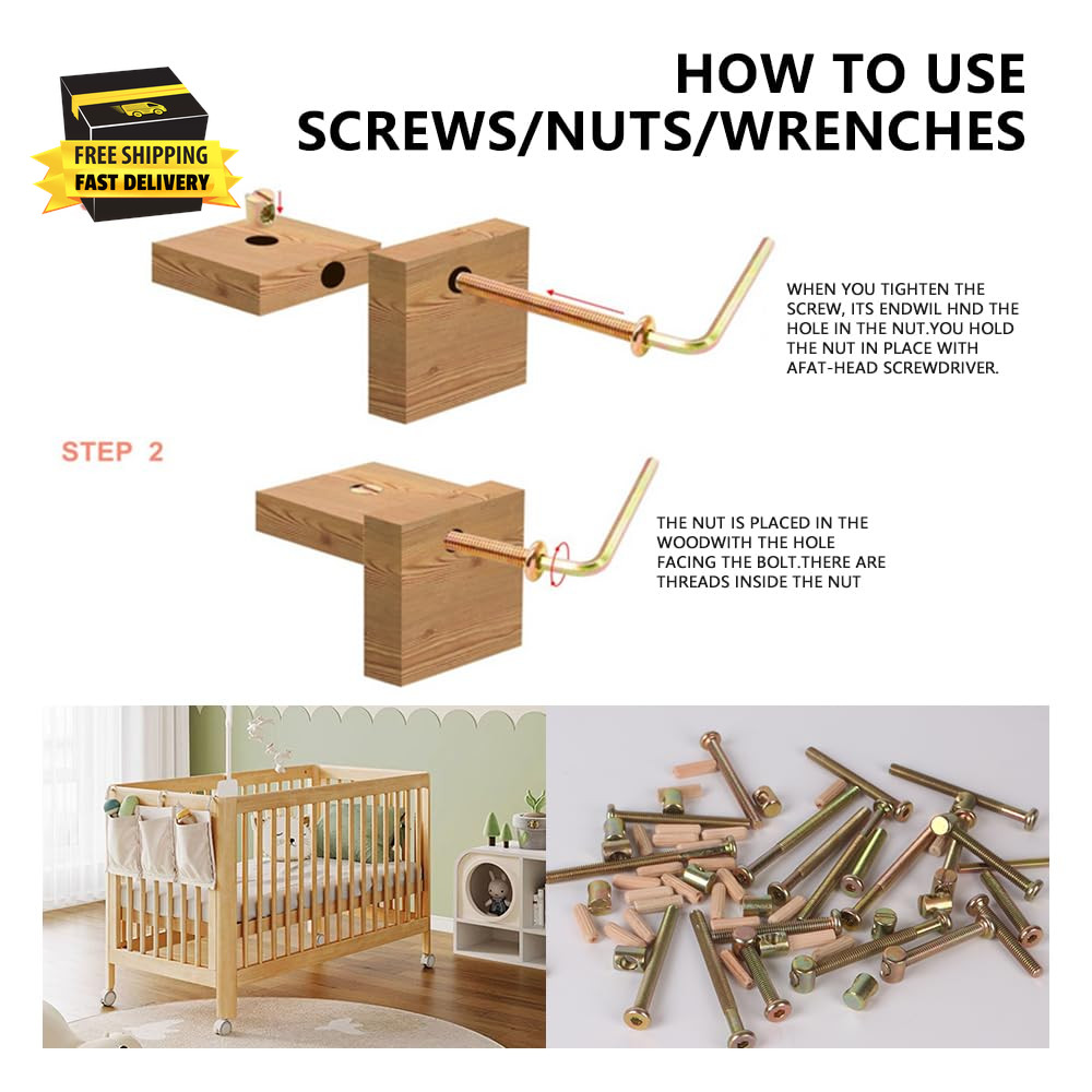Baby Bed Frame Bolts, Crib Screws Hardware Replacementkit M6X20/40/60/80Mm Hex D