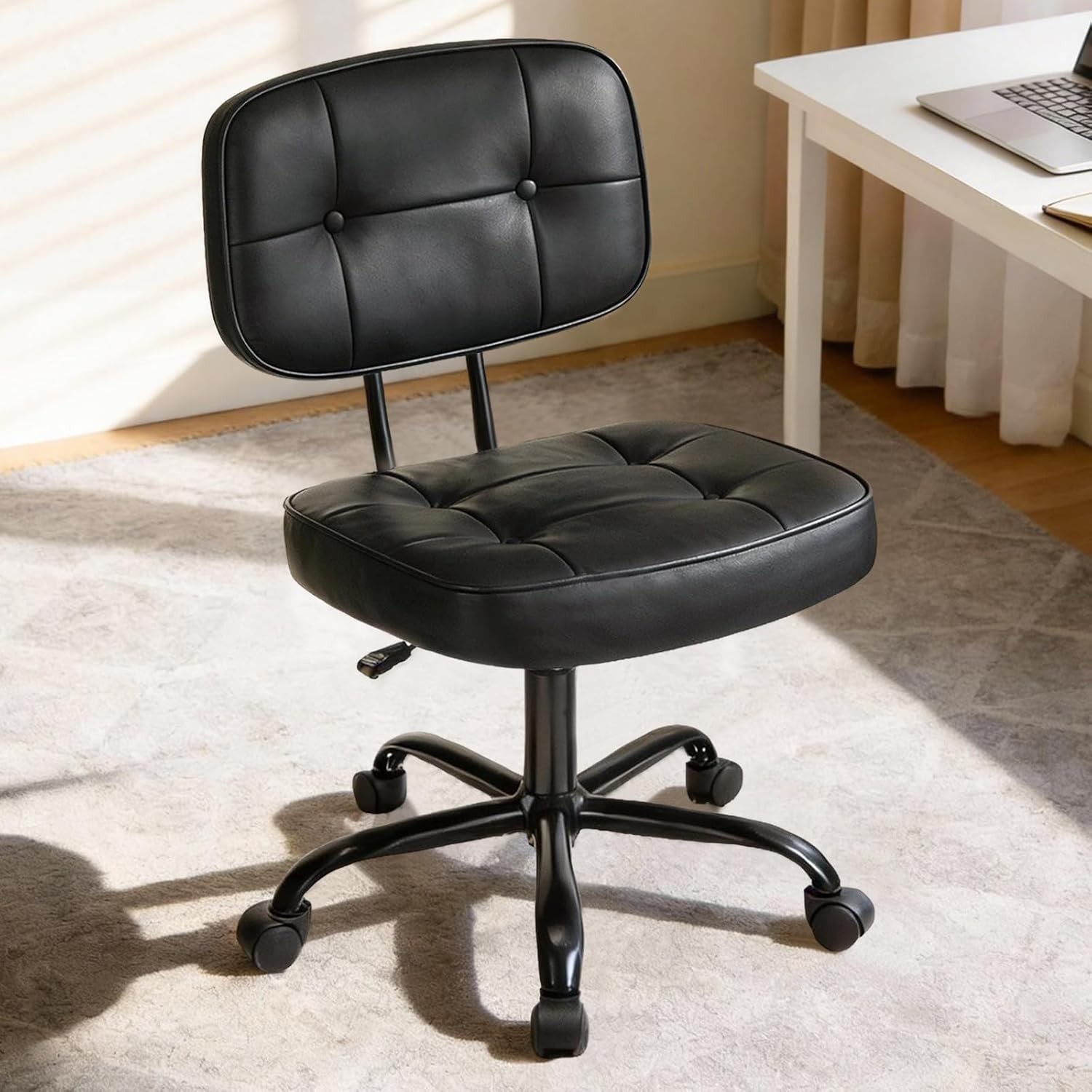 Home Office Desk Chair Ergonomic Armless PU Leather Computer Rolling Task Chair